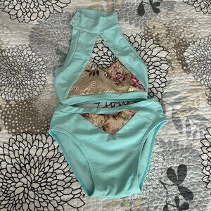 Floral Cutout Sports Bra - Aqua and Floral